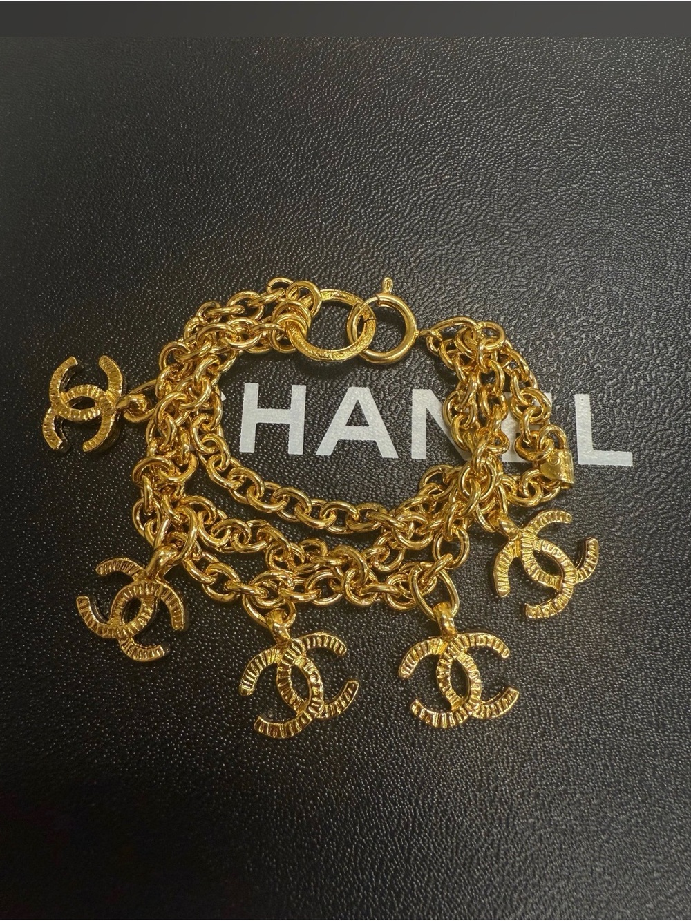 CHANEL Gold CC Logo Charm Chain Bracelet